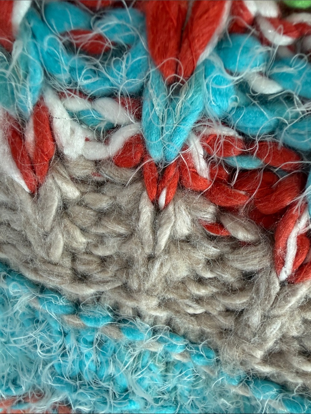 POL Chunky Beige Cardigan with Bright Orange, Teal, Green & Purple Accents - Picture 3 of 7